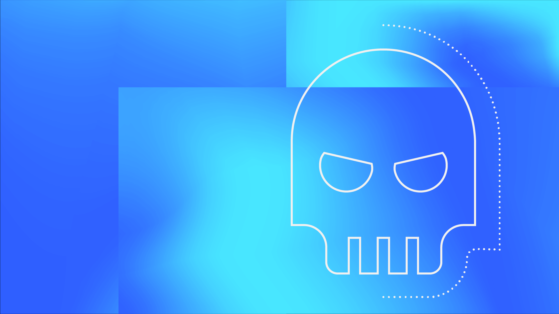 light and dark blue splotchy background with a white outline of