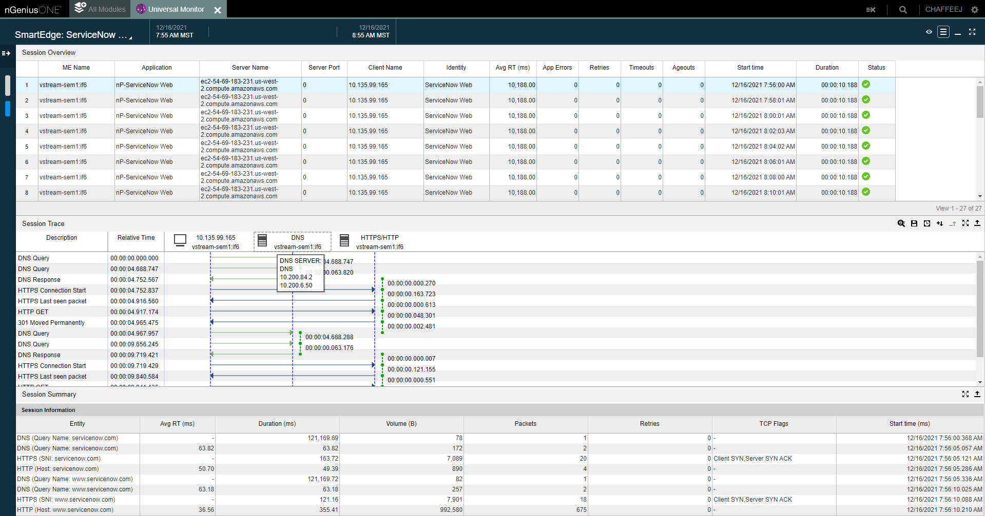 nGeniusONE Smart Edge Service Monitor software screenshot