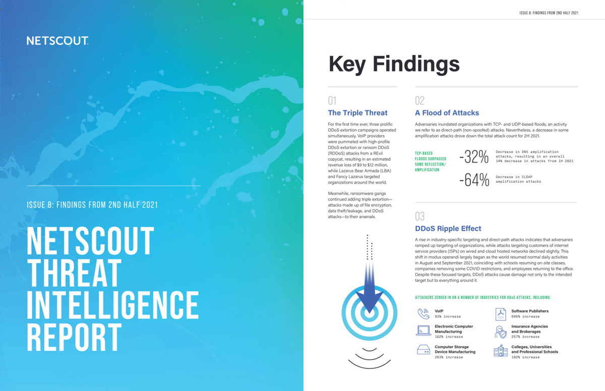 Issue 8: Findings from 2nd Half 2021. NETSCOUT Threat Intelligence Report.