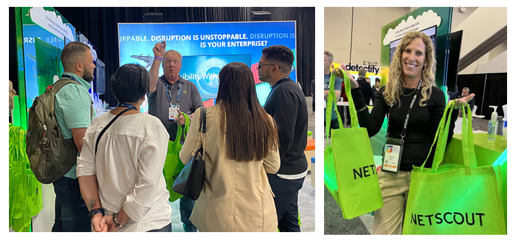 Tradeshow attendees gathered round a NETSCOUT speaker answering questions