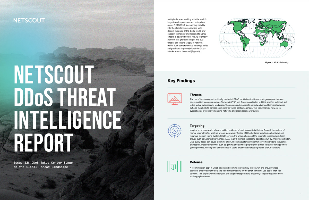 NETSCOUT DDOS THREAT INTELLIGENCE REPORT Issue 12 Two-page spread with cover and key findings