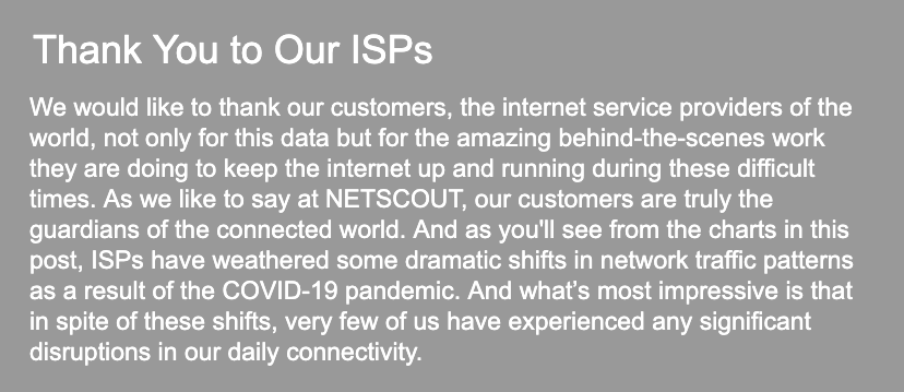 Thank you to our ISPs