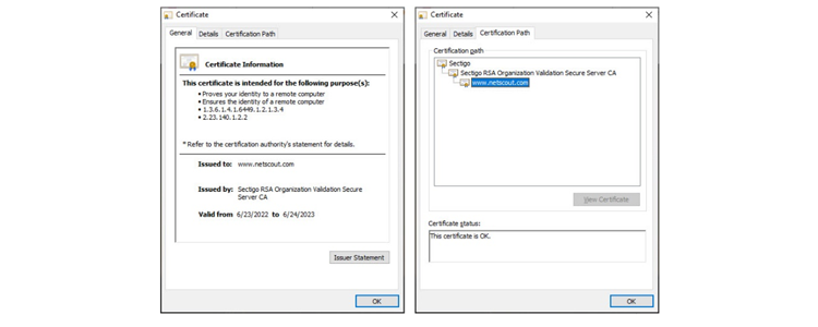 A certificate signed by NETSCOUT