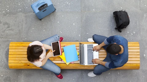 Students working on a bench