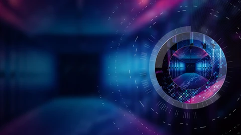 data center through dark blue oculus 