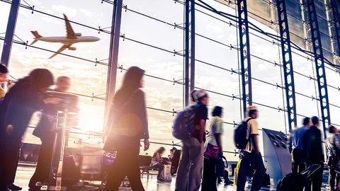 Passengers in airport terminal
