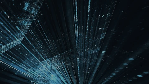 Abstract blue lines and grids on black background