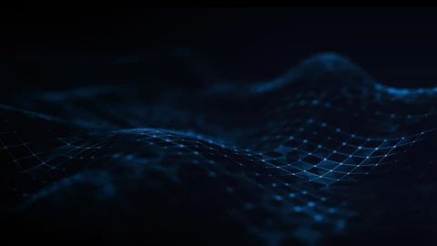 Dark background with wavy dark blue lines and dots
