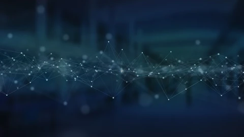 Dark blue background with white spots and graph lines