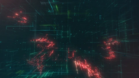 Red explosive with green data background