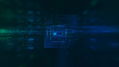 Green and blue applications running in a dark background