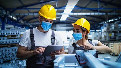 Man and Woman with a face mask on