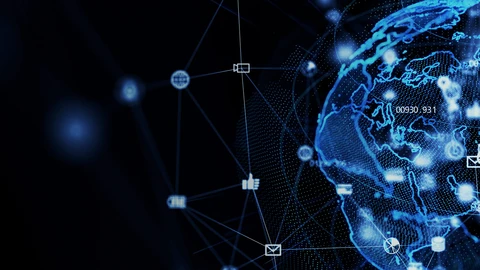 Hybrid Cloud with continents in blue on the right