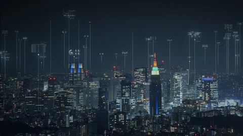 Night time view of a big city skyline