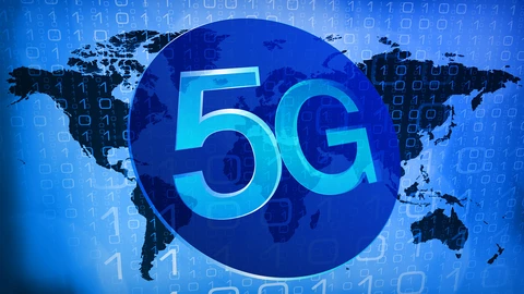 Flat picture of the world with 5G in a circle