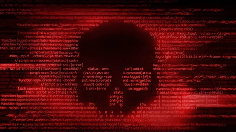 Black background with red digital numbers through and foreground is half skull