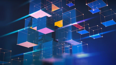 Suspended cubes with colorful undersides exposed