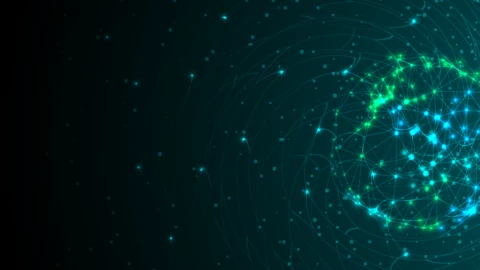 Abstract blue and green dots in an orb