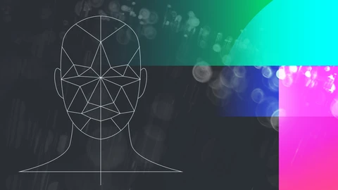 Black background on left with image of human head and shoulders formed from different hexagonal shapes