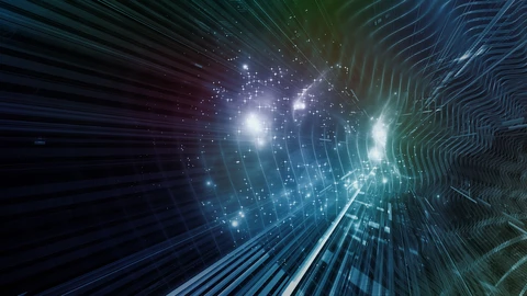 Starburst showing while looking down on sky scrappers