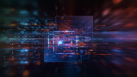 Black background circuit board with some circuits lite up 