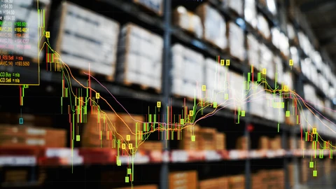 Factory shelves with graph lines