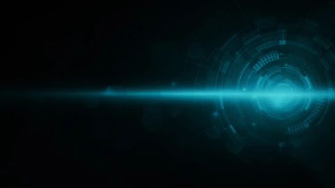 Dark background with teal gear and horizontal light coming from gear