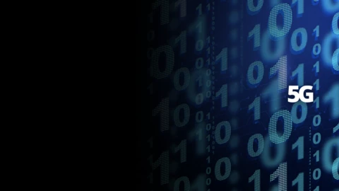 5G on dark blue background of 0s and 1s