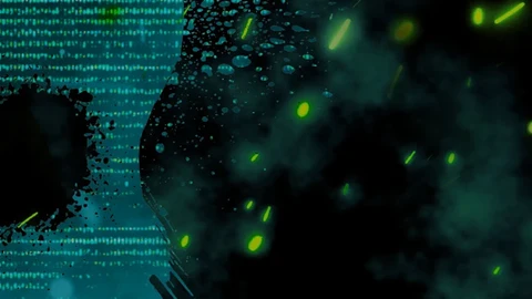 Dark background with teal skulls representing DDoS attacks