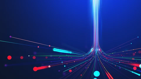 Data lines flowing up on a blue background