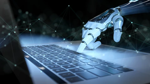 Robotic hand typing on keyboard