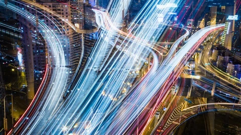 City streets from above at night
