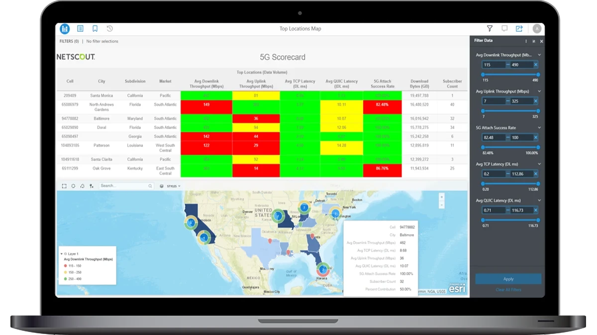 Top Locations Map 5G Scorecard screenshot