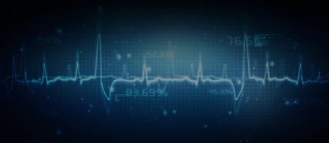 dark blue background with light blue heart wavelines and numbers