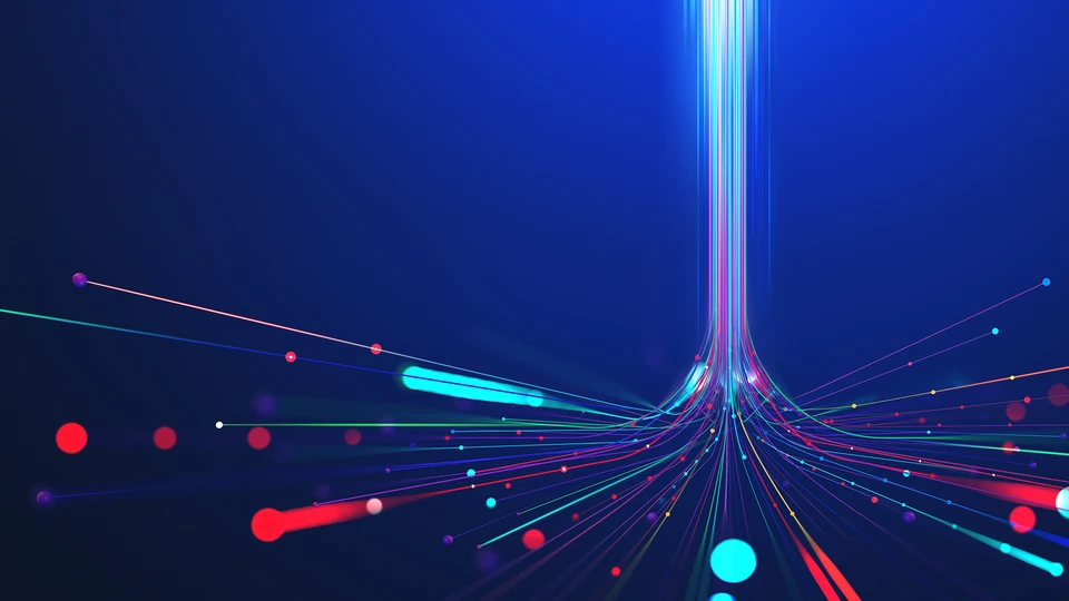 Data lines flowing up on a blue background