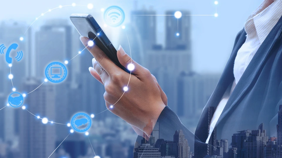 Executive person holding cellular device