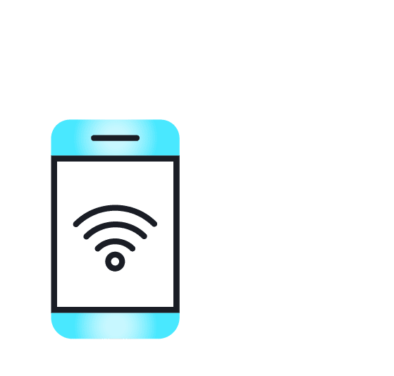 a light blue smartphone device with the wifi symbol on the screen